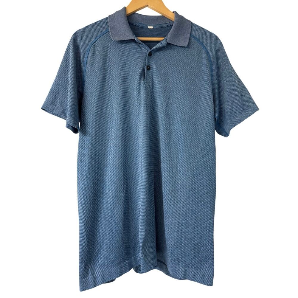 Lululemon Polo Shirt Mens Blue Metal Vent Tech Performance Athletic Size  L *EUC